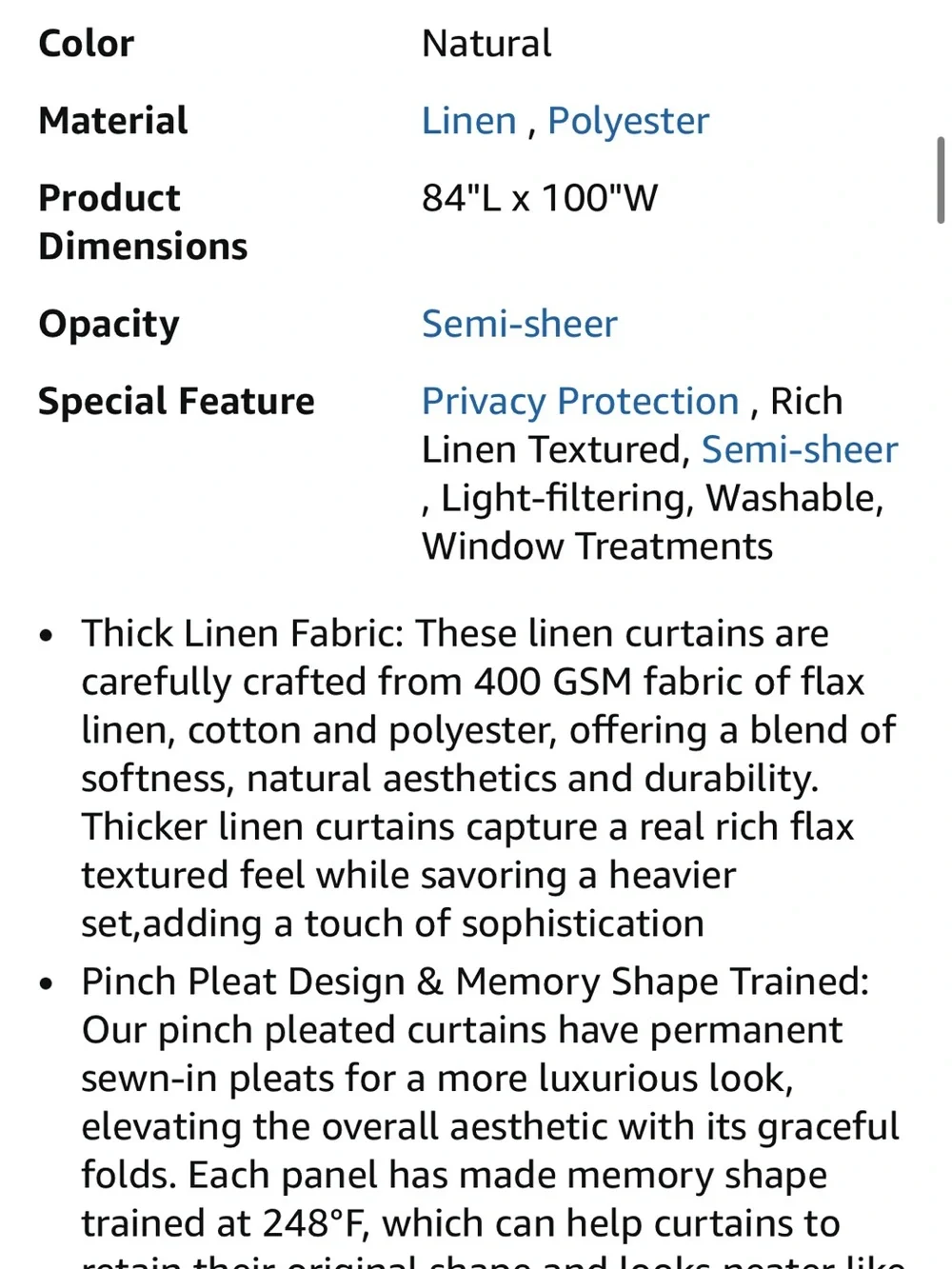 TWODRAPES Extra Wide Pinch Pleated Linen Curtains 84”x100” in Cream Ivory